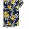 Men's Hawaiian Vacation Shirt Plumeria Floral Leaf Print Button Up Beach Shirt - Bleu de Minuit 5XL