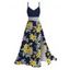 Hawaiian Vacation Dress Plumeria Floral Leaf Print Lace Hollow Out Spaghetti Strap Slit Dress - Bleu de Minuit XXXXXL | US 20