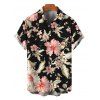 Men's Hawaiian Vacation Shirt Hibiscus Flower Leaf Print Button Up Shirt - Noir 5XL