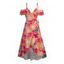 Hawaiian Vacation Dress Tropical Colored Palm Leaf Print Self-belt Cold Shoulder High Low Wrap Dress - orange clair XXXXXL | US 20