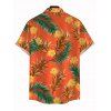 Men's Hawaiian Vacation Shirt Tropical Flower Leaf Print Button Up Shirt - Orange vif 5XL
