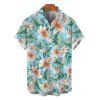Men's Hawaiian Vacation Shirt Tropical Flower Leaf Print Button Up Beach Shirt - Turquoise 5XL