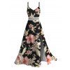 Hawaiian Vacation Couple Outfit Hibiscus Flower Leaf Print Lace Hollow Out Slit Dress and Shirt Set - Noir S | US 4