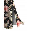 Hawaiian Vacation Couple Outfit Hibiscus Flower Leaf Print Lace Hollow Out Slit Dress and Shirt Set - Noir S | US 4