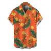 Hawaiian Vacation Couple Outfit Tropical Flower Leaf Print Self-belt Cold Shoulder High Low Dress and Shirt Set - Orange vif S | US 4