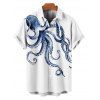 Hawaiian Vacation Couple Outfit Octopus Marine Life Print Pocket Off the Shoulder Romper and Shirt Set - Blanc S | US 4