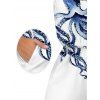 Hawaiian Vacation Couple Outfit Octopus Marine Life Print Pocket Off the Shoulder Romper and Shirt Set - Blanc S | US 4