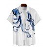 Hawaiian Vacation Couple Outfit Octopus Marine Life Print Pocket Off the Shoulder Romper and Shirt Set - Blanc S | US 4