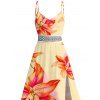 Vacation Dress Watercolor Lily Floral Print Lace Hollow Out Spaghetti Strap Slit Dress - Orange XXXXXL | US 20