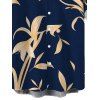 Men's Vacation Shirt Golden Hand‑Drawn Orchid Floral Print Button Up Shirt - Bleu de Minuit 5XL