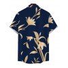 Men's Vacation Shirt Golden Hand‑Drawn Orchid Floral Print Button Up Shirt - Bleu de Minuit 5XL