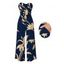 Vacation Jumpsuit Golden Hand‑Drawn Orchid Floral Print Pocket Off the Shoulder Jumpsuit - Bleu de Minuit XXL | US 14