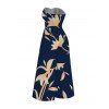 Vacation Jumpsuit Golden Hand‑Drawn Orchid Floral Print Pocket Off the Shoulder Jumpsuit - Bleu de Minuit XXL | US 14