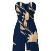 Vacation Jumpsuit Golden Hand‑Drawn Orchid Floral Print Pocket Off the Shoulder Jumpsuit - Bleu de Minuit XXL | US 14