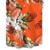 Beach Vacation Couple Outfit Tropical Floral Palm Leaf Print Self-belt Cold Shoulder High Low Wrap Dress and Shirt Set - Orange S | US 4