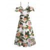 Vacation Couple Outfit Tropical Hibiscus Floral Leaf Print Self-belt Cold Shoulder High Low Wrap Dress and Shirt Set - Vert S | US 4