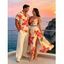 Vacation Couple Outfit Watercolor Lily Floral Print Lace Hollow Out Slit Dress and Shirt Set - Orange S | US 4