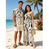 Hawaiian Vacation Couple Outfit Abstract Print Pocket Off the Shoulder Jumpsuit and Shirt Set - Beige S | US 4