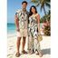 Hawaiian Vacation Couple Outfit Abstract Print Pocket Off the Shoulder Jumpsuit and Shirt Set - Beige S | US 4