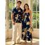 Vacation Couple Outfit Hand‑Drawn Orchid Floral Print Pocket Off the Shoulder Jumpsuit and Shirt Set - Bleu de Minuit S | US 4
