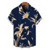Vacation Couple Outfit Hand‑Drawn Orchid Floral Print Pocket Off the Shoulder Jumpsuit and Shirt Set - Bleu de Minuit S | US 4