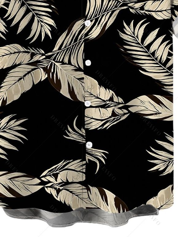 Men's Hawaiian Vacation Shirt Tropical Leaf Print Button Up Shirt - Noir 5XL