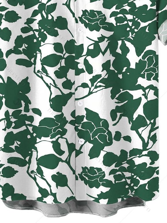 Men's Vacation Shirt Floral Leaf Silhouette Print Button Up Shirt - Vert XL