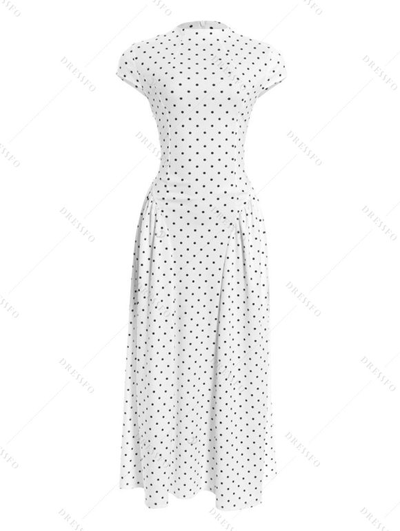 Vintage Dress Polka Dots Print Round Neck A Line Maxi Vacation Dress - Blanc XL | US 10