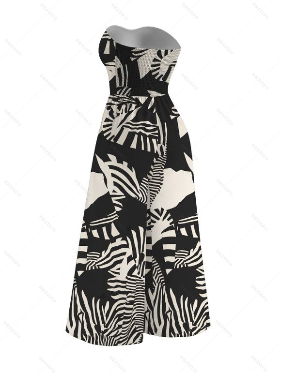 Vacation Jumpsuit Abstract Geometric Print Tied Pocket Off the Shoulder Jumpsuit - Noir XXXL | US 16
