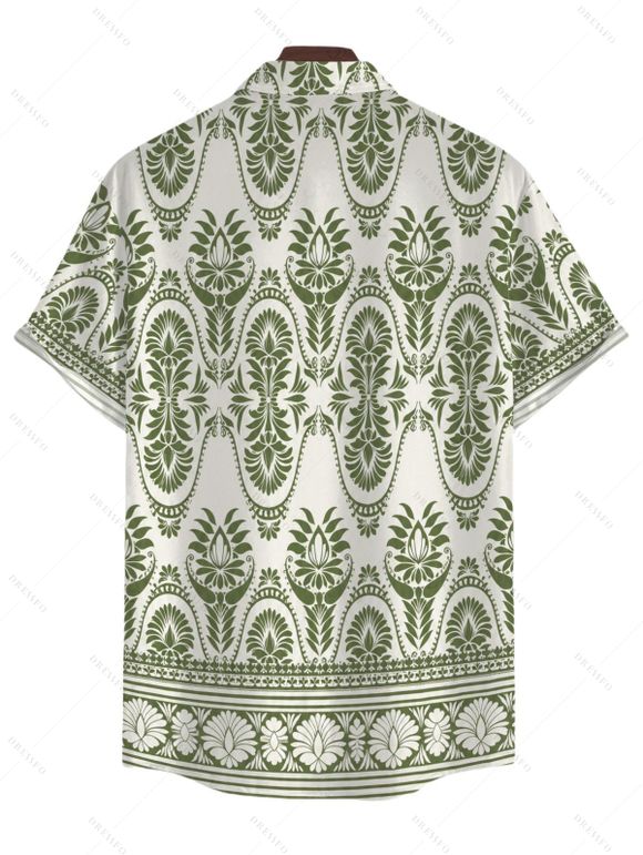 Men's Bohemian Vacation Shirt Geometric Printed Button Up Shirt - Olive Verte 5XL