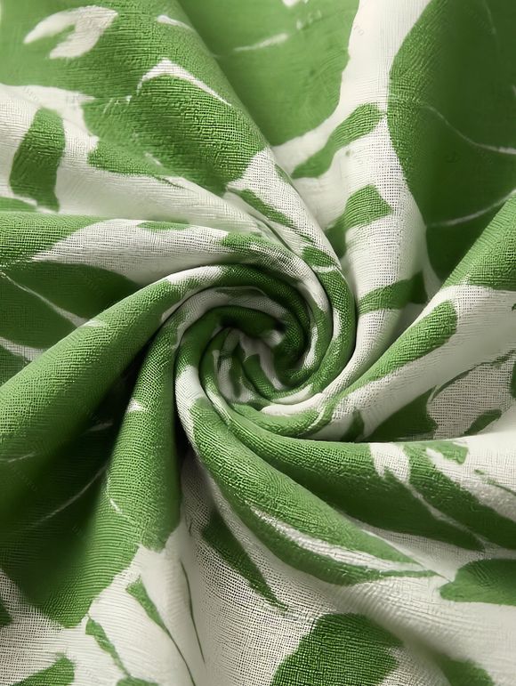 Combinaison de vacances à imprimé botanique et silhouette de feuilles, nœud papillon, épaules dénudées, jambes larges - Vert XXL | US 14