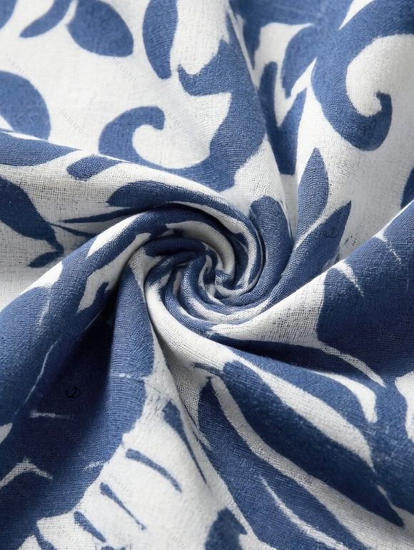 Vacation Jumpsuit Botanical Leaf Silhouette Print Bowknot Off the Shoulder Wide Leg Jumpsuit - Bleu clair M | US 6
