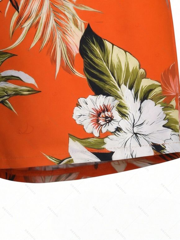 Combinaison de plage à imprimé floral tropical et feuilles de palmier, avec poche et épaules dénudées - Orange XXL | US 14