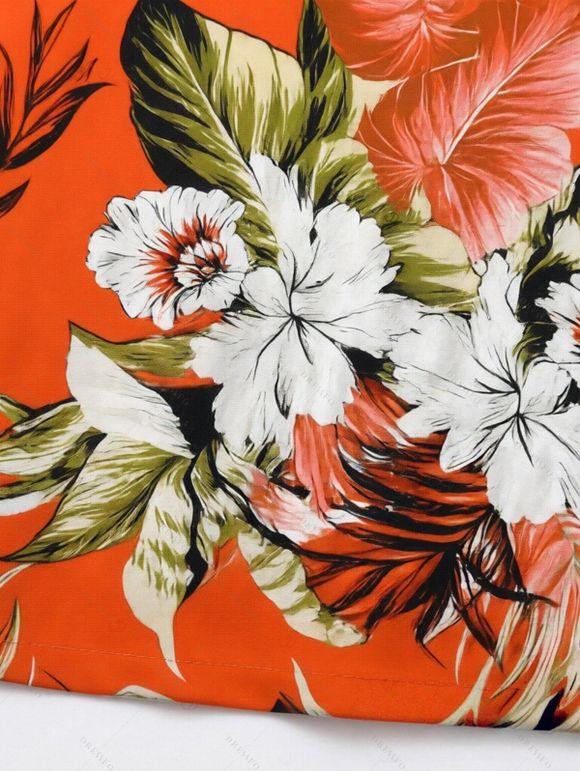 Combinaison de plage à imprimé floral tropical et feuilles de palmier, avec poche et épaules dénudées - Orange XXL | US 14