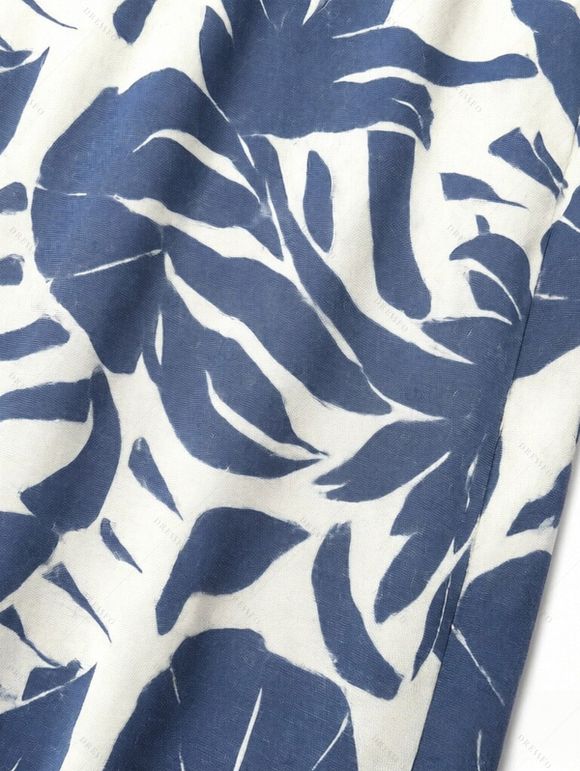 Vacation Couple Outfit Botanical Leaf Print Bowknot Off the Shoulder Jumpsuit and Shirt Set - Bleu clair S | US 4