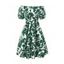 Vacation Dress Floral Leaf Silhouette Print Off the Shoulder Puff Sleeve A Line Casual Dress - Bleu XL | US 12