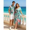 Vacation Couple Outfit Tropical Leaf Floral Print Slit Dress and Shirt Set - Vert clair S | US 4