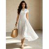 Vintage Dress Polka Dots Print Round Neck A Line Maxi Vacation Dress - Blanc XL | US 10