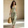 Bohemian Vacation Jumpsuit Geometric Printed Plunging Neck O-ring Belt Wide Leg Jumpsuit - Olive Verte S | US 4