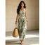Bohemian Vacation Jumpsuit Geometric Printed Plunging Neck O-ring Belt Wide Leg Jumpsuit - Olive Verte XL | US 10