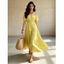Vacation Cake Dress Solid Color Ruffle Off the Shoulder Puff Sleeve Smocked Maxi Dress - Jaune XL | US 10