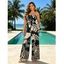 Vacation Jumpsuit Abstract Geometric Print Tied Pocket Off the Shoulder Jumpsuit - Noir S | US 4