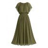 Vacation Chiffon Dress Solid Color Batwing Sleeve Smocked Pocket Maxi Dress - Vert Armée XXL | US 12