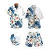 Beach Vacation Couple Outfit Hibiscus Floral Monstera Leaf Print Open Front Cover-up Shorts and Shirt Set - Blanc S | US 4
