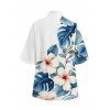 Beach Vacation Couple Outfit Hibiscus Floral Monstera Leaf Print Open Front Cover-up Shorts and Shirt Set - Blanc S | US 4