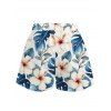 Beach Vacation Couple Outfit Hibiscus Floral Monstera Leaf Print Open Front Cover-up Shorts and Shirt Set - Blanc S | US 4