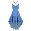 Robe vintage style western cottagecore à volants, robe midi asymétrique à volants - Bleu Toile de Jean L | US 8-10
