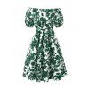 Vacation Dress Floral Leaf Silhouette Print Off the Shoulder Puff Sleeve A Line Casual Dress - Vert M | US 6