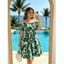 Vacation Dress Floral Leaf Silhouette Print Off the Shoulder Puff Sleeve A Line Casual Dress - Bleu XL | US 12