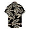 Men's Hawaiian Vacation Shirt Tropical Leaf Print Button Up Shirt - Noir 5XL